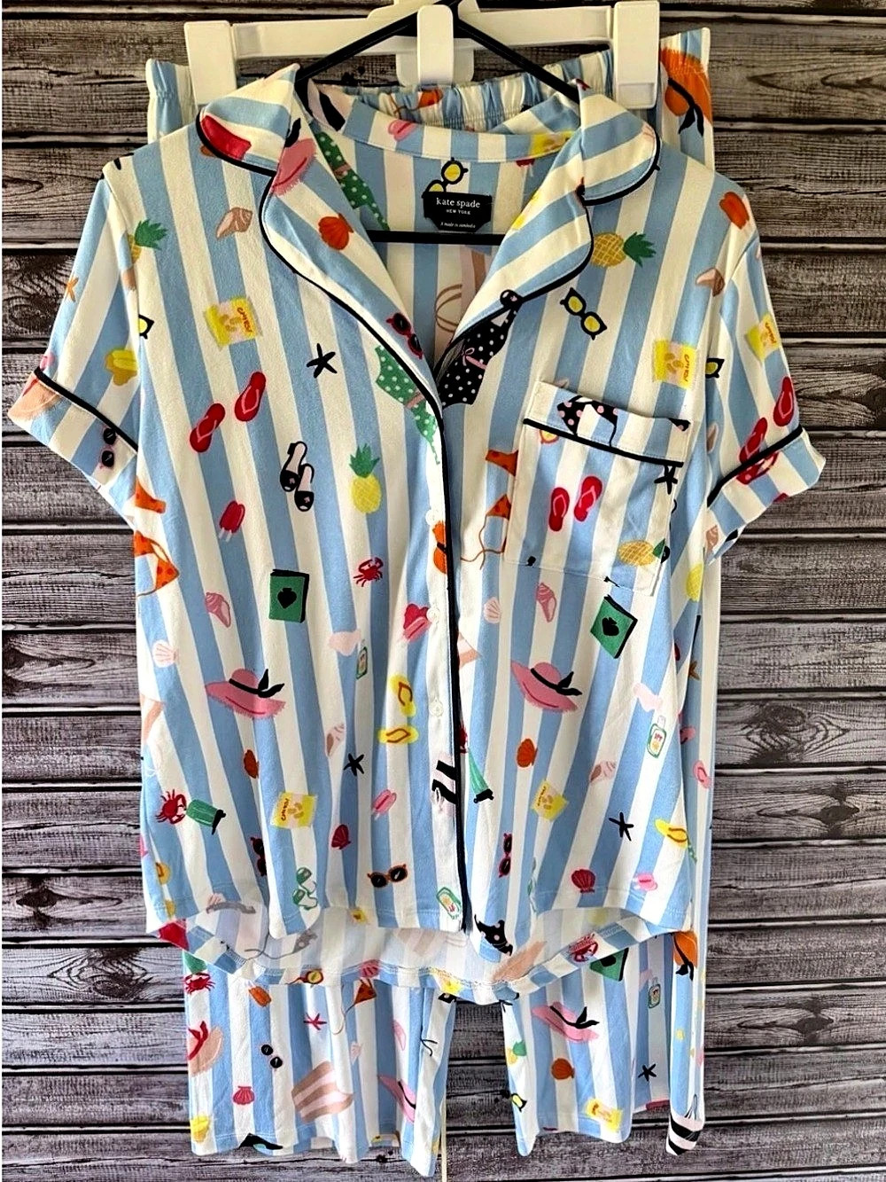 Kate Spade Striped Pajama Set in Blue & White XL NWT